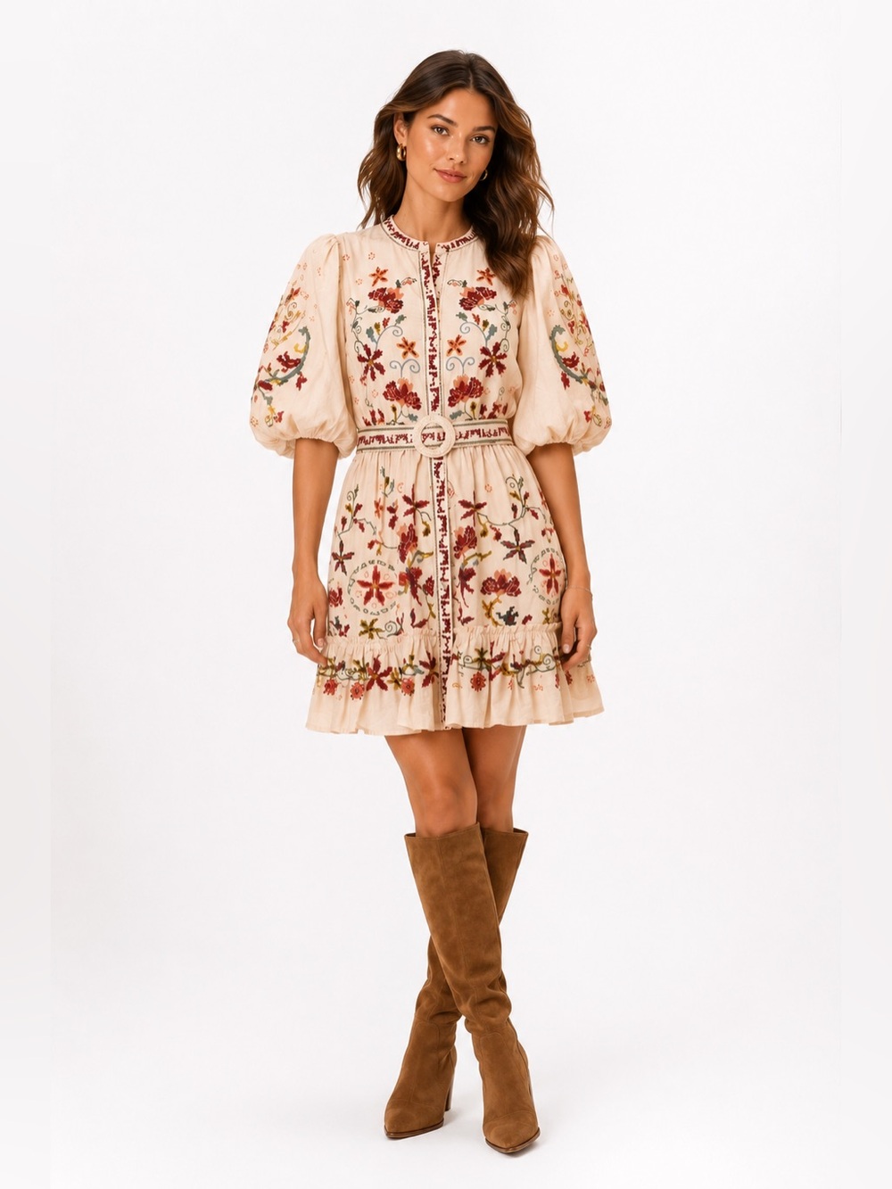 Stunning Bohemian Caroline Constas Dress with Floral Print + Embroidery detail